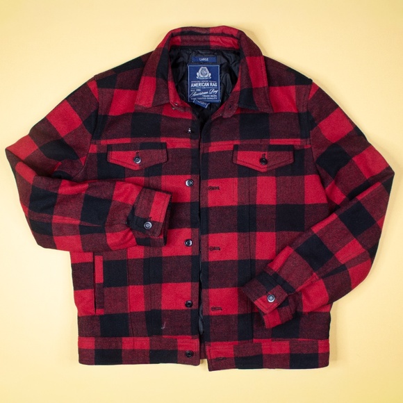 American Rags CIE Red Buffalo Plaid Jacket Men's Size L - Picture 1 of 7
